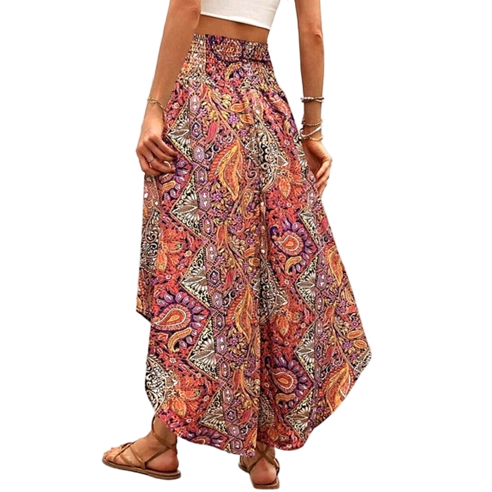 Bohemian Long Skirt Vacay Outfit Boho Hilo Maxi Orange Paisley Plus Size Outfit - Picture 2 of 6